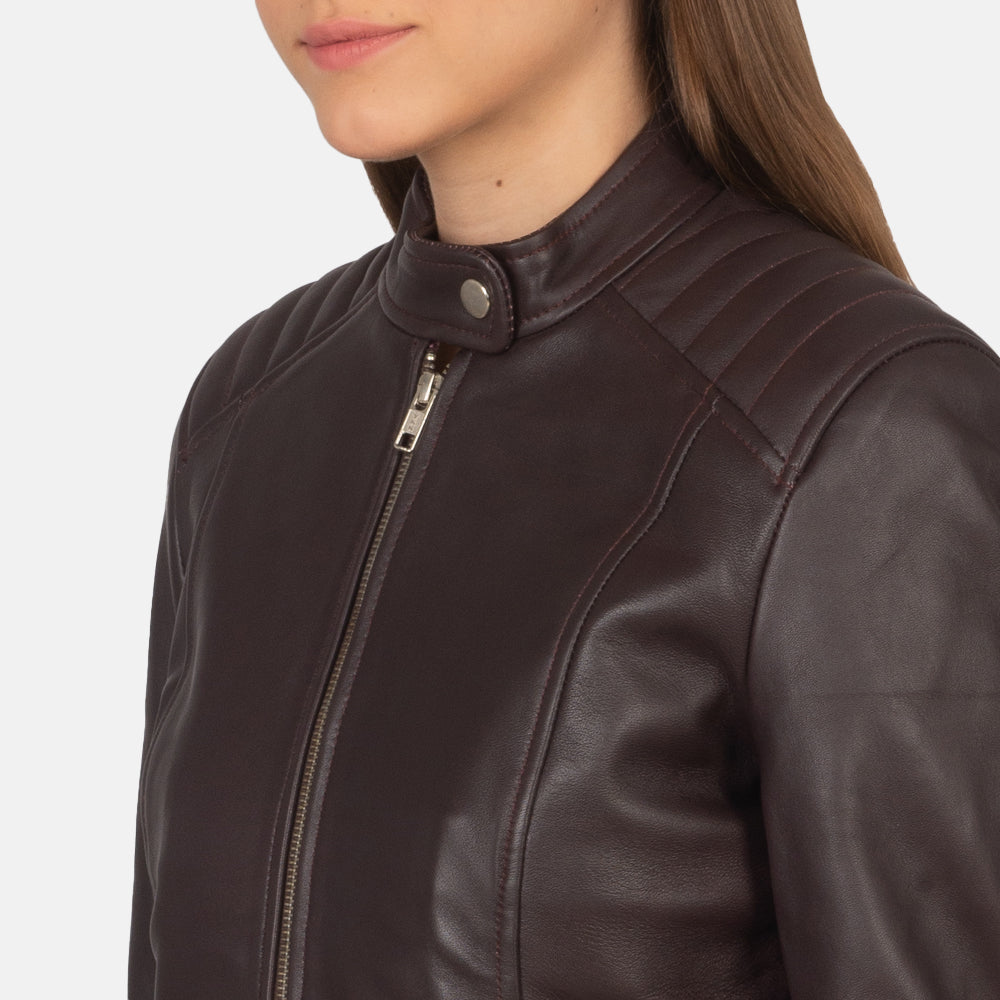 Kelsee Maroon Leather Biker Jacket - women's jacket in maroon sheepskin leather, view 6