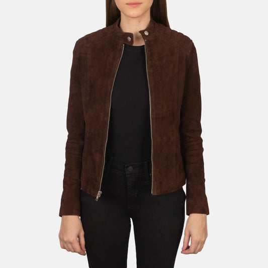Kelsee Mocha Suede Biker Jacket - women's jacket in mocha suede leather, view 1