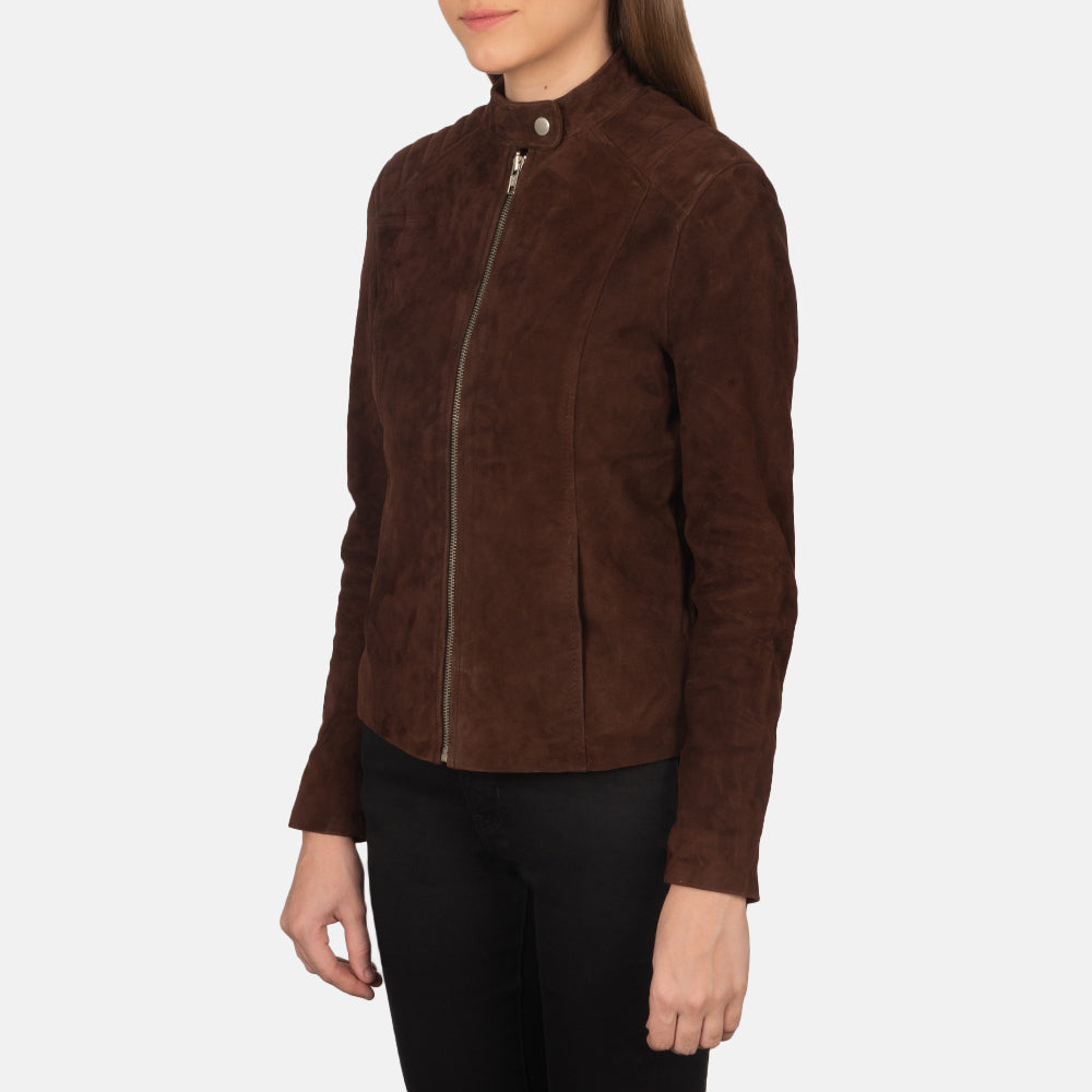 Kelsee Mocha Suede Biker Jacket - women's jacket in mocha suede leather, view 2