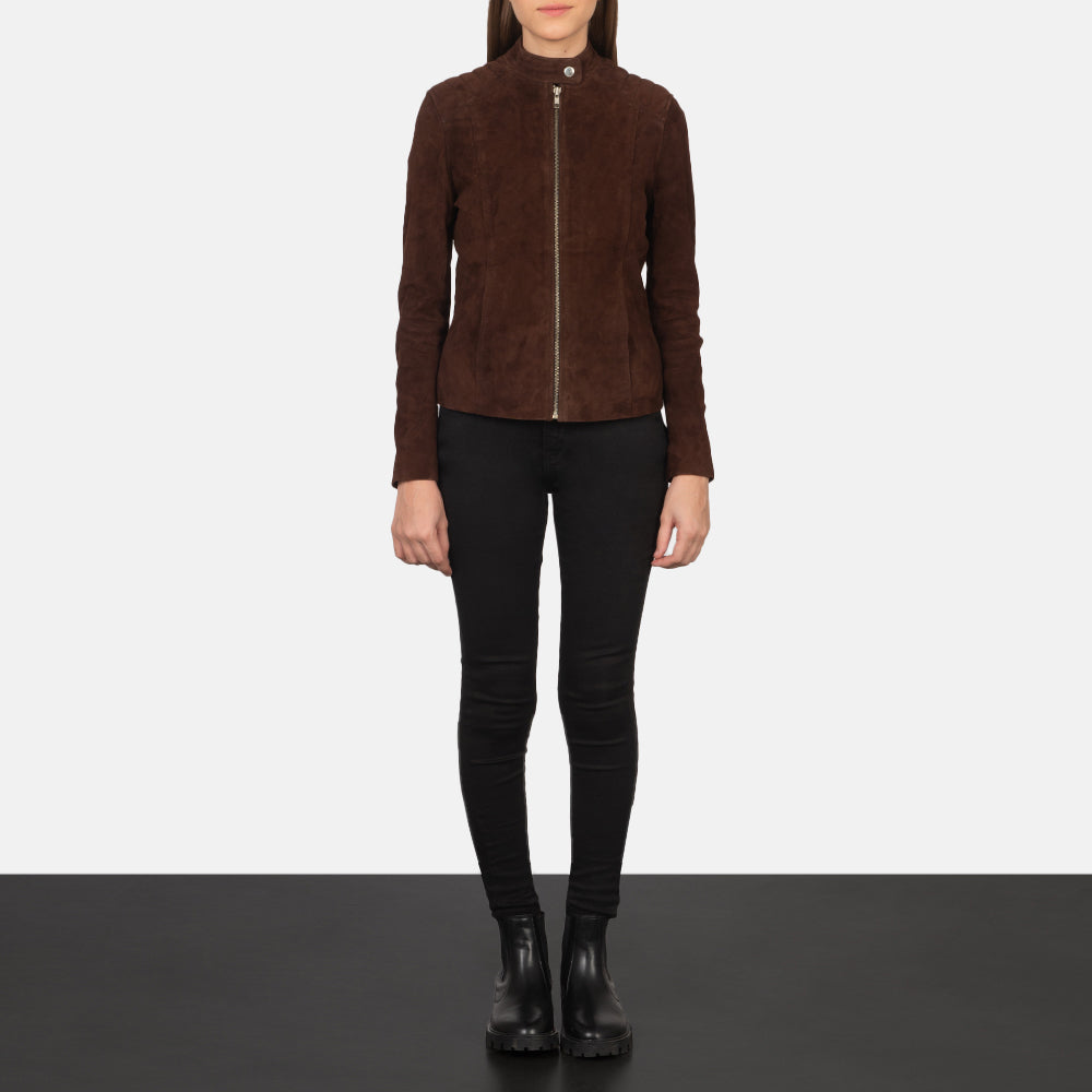Kelsee Mocha Suede Biker Jacket - women's jacket in mocha suede leather, view 3