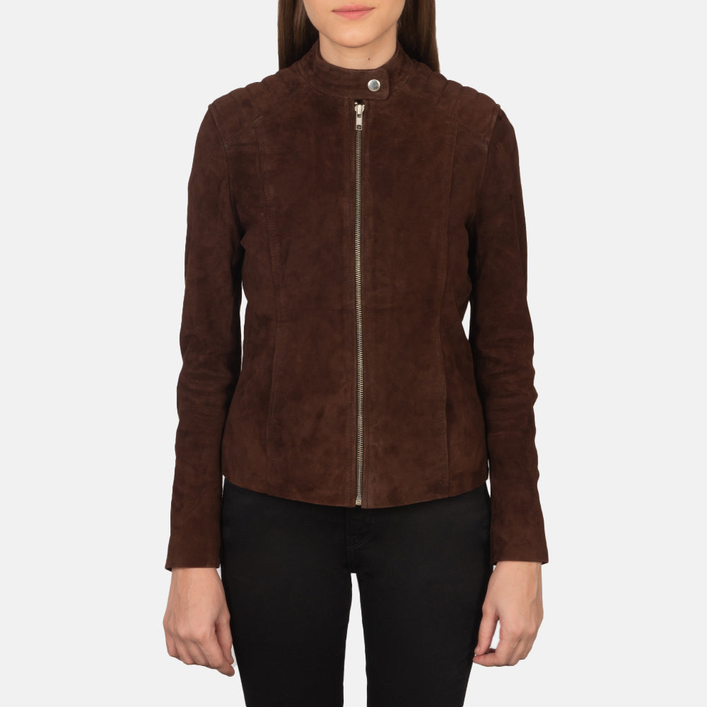 Kelsee Mocha Suede Biker Jacket - women's jacket in mocha suede leather, view 4