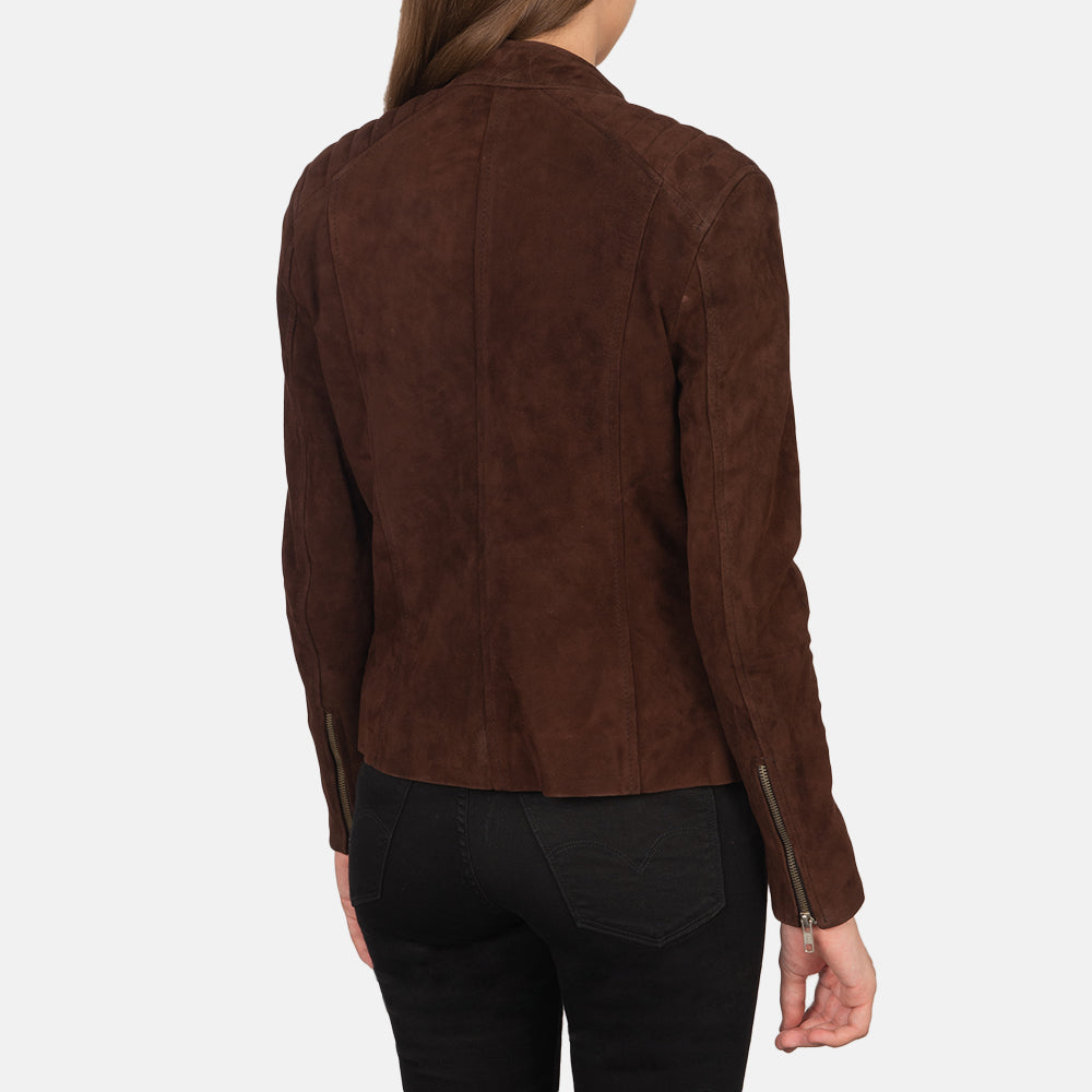 Kelsee Mocha Suede Biker Jacket - women's jacket in mocha suede leather, view 5
