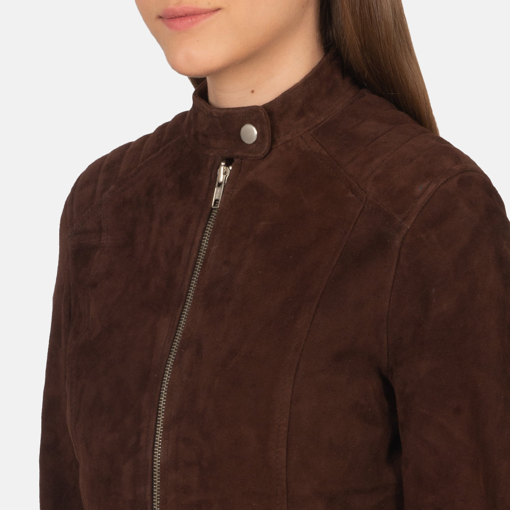 Kelsee Mocha Suede Biker Jacket - women's jacket in mocha suede leather, view 6