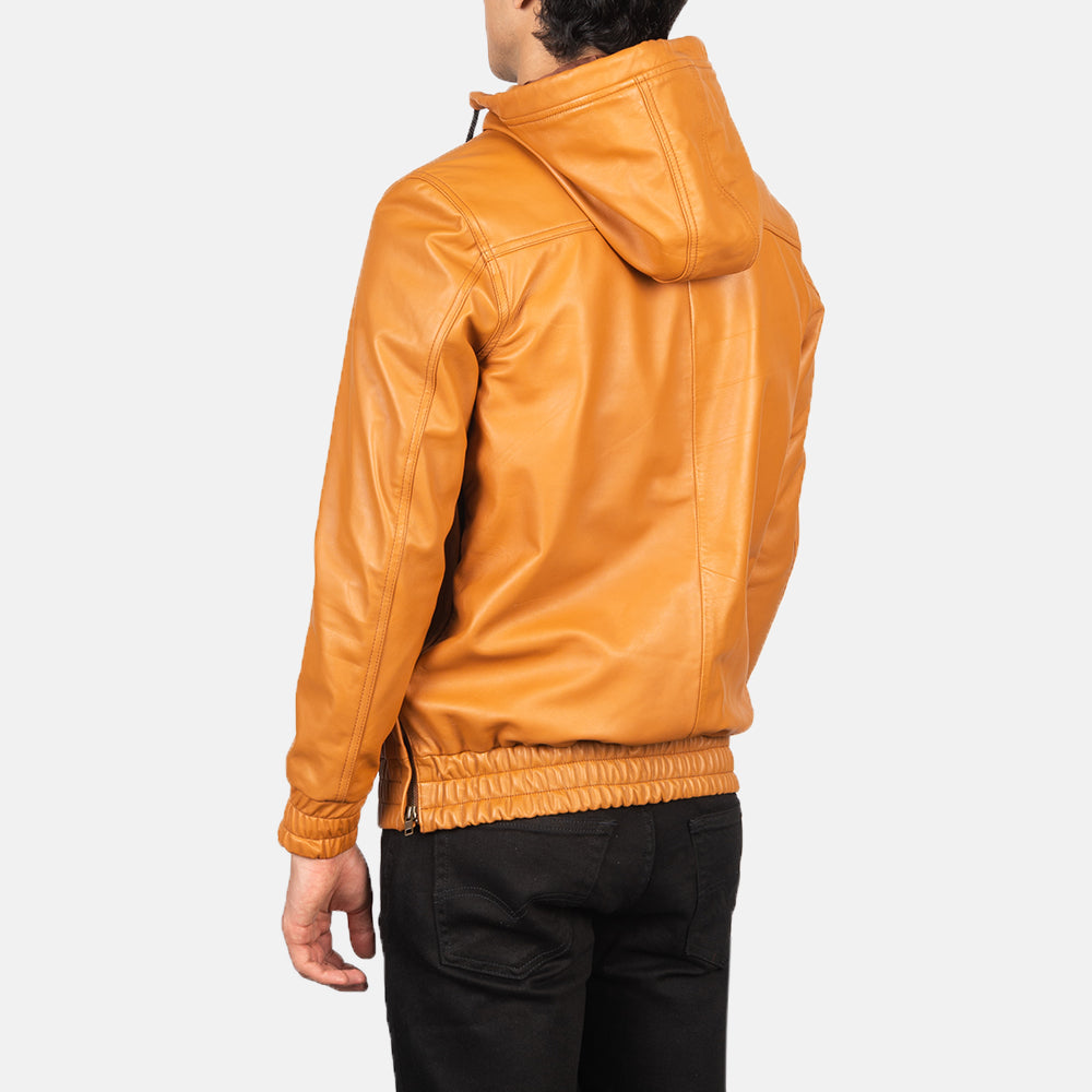 Kenton Hooded Brown Leather Pullover Jacket - men's jacket in brown sheepskin leather, view 5