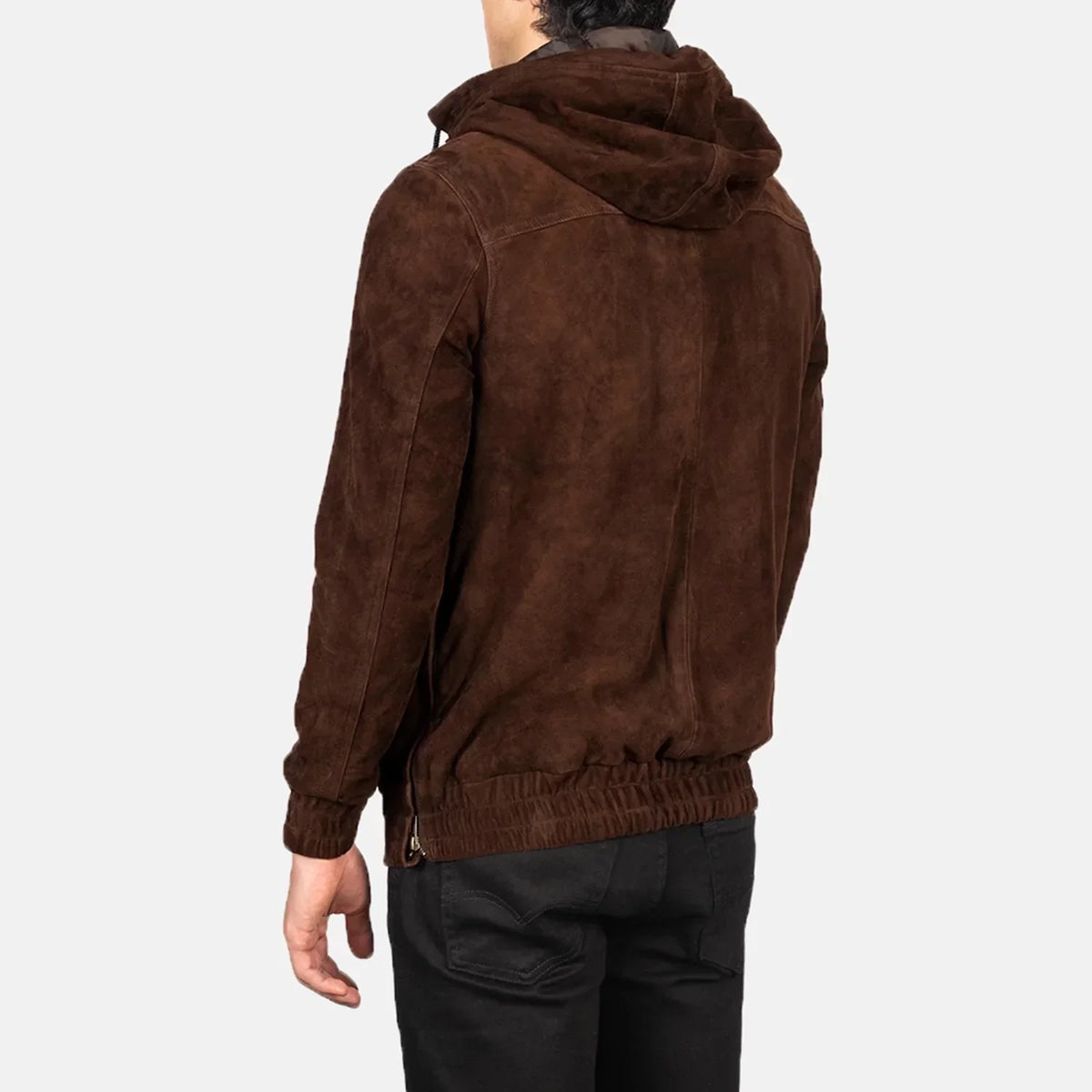 Kenton Hooded Mocha Suede Pullover Jacket - men's jacket in mocha suede leather, view 5