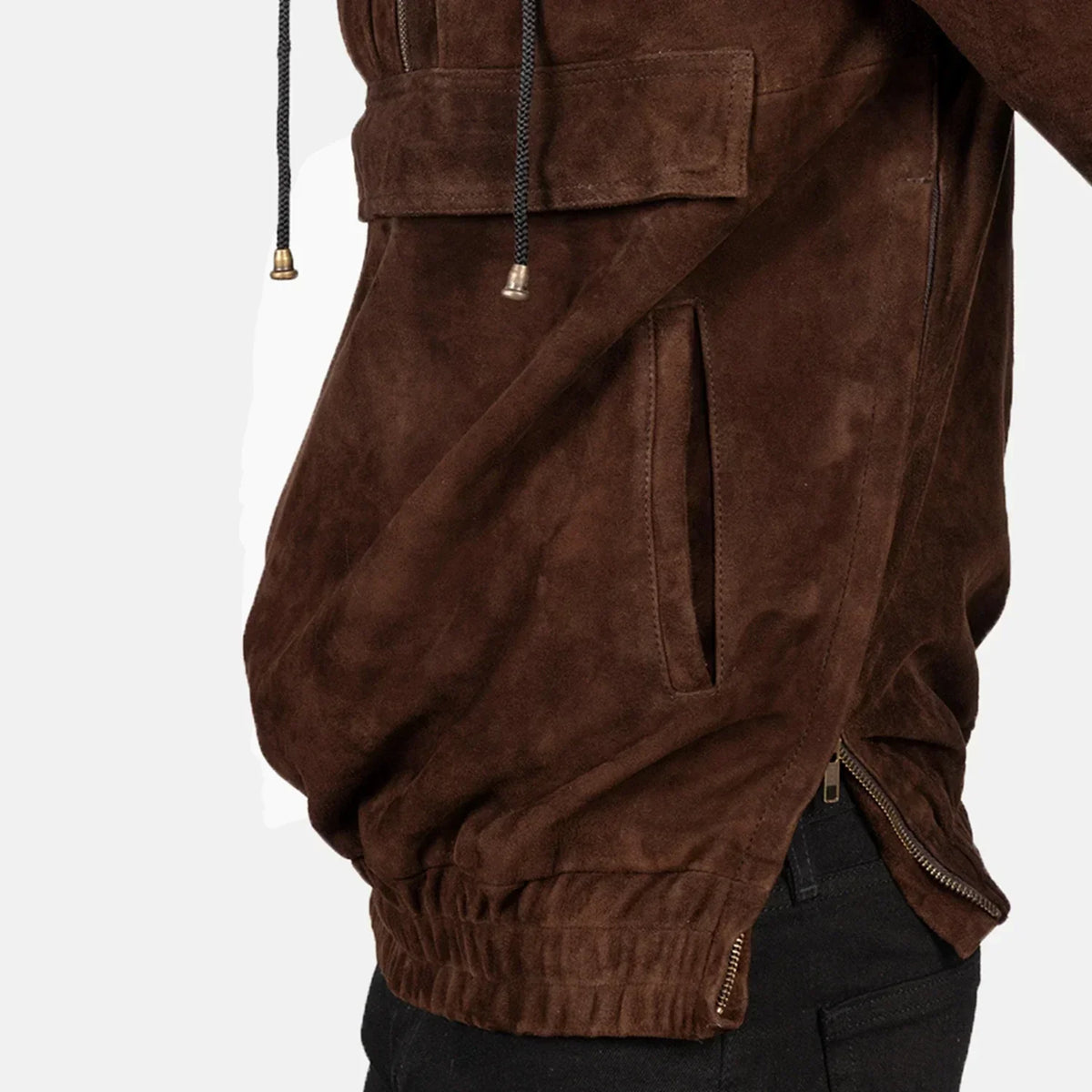 Kenton Hooded Mocha Suede Pullover Jacket - men's jacket in mocha suede leather, view 6