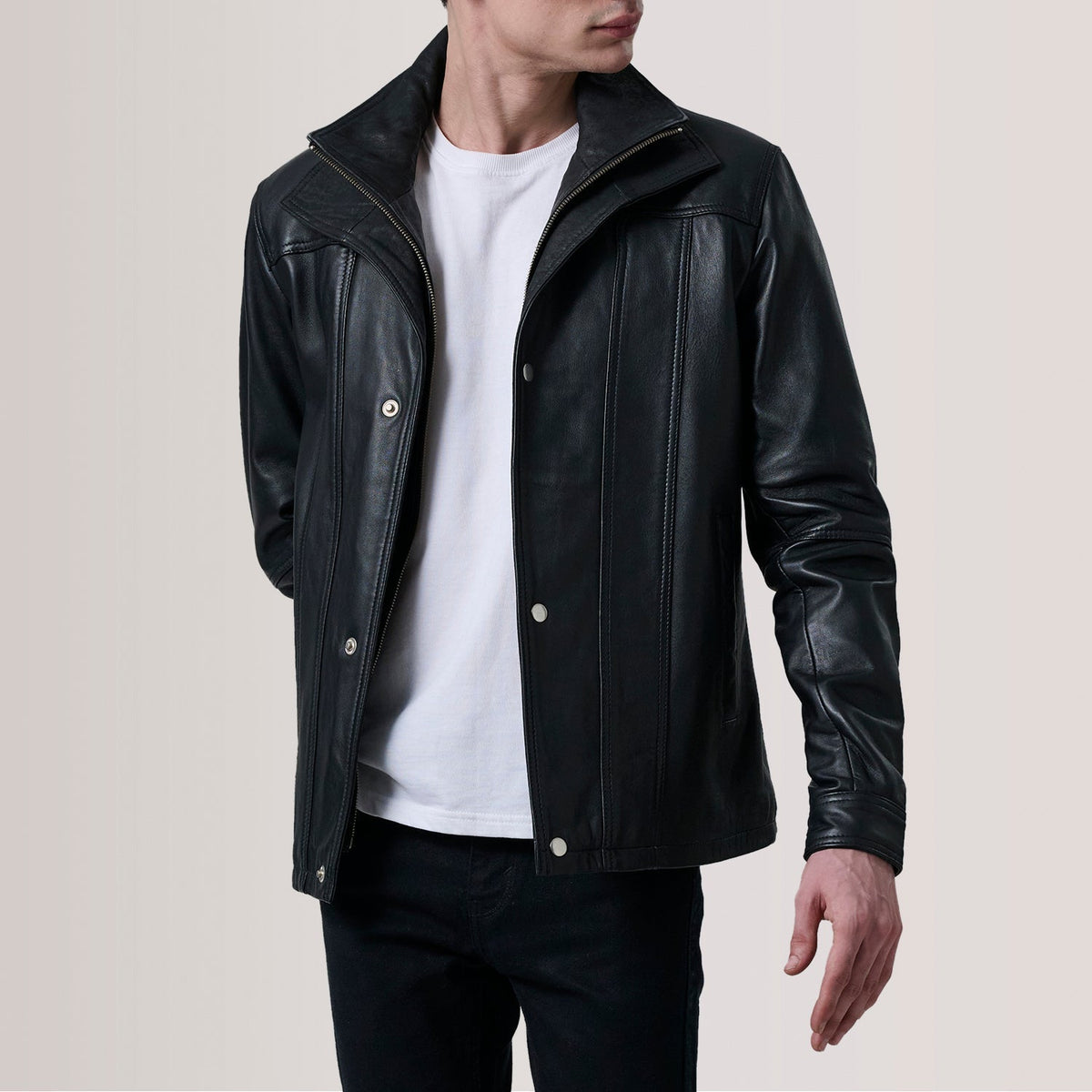 Klen Black Classic Jacket - men's jacket in black premium leather, view 1