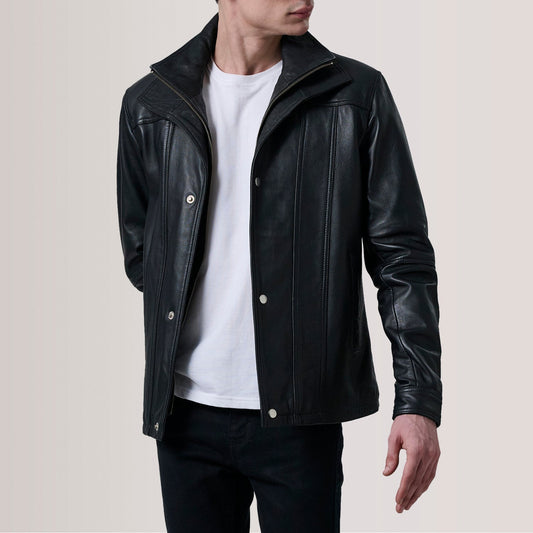 Klen Black Classic Jacket - men's jacket in black premium leather, view 1