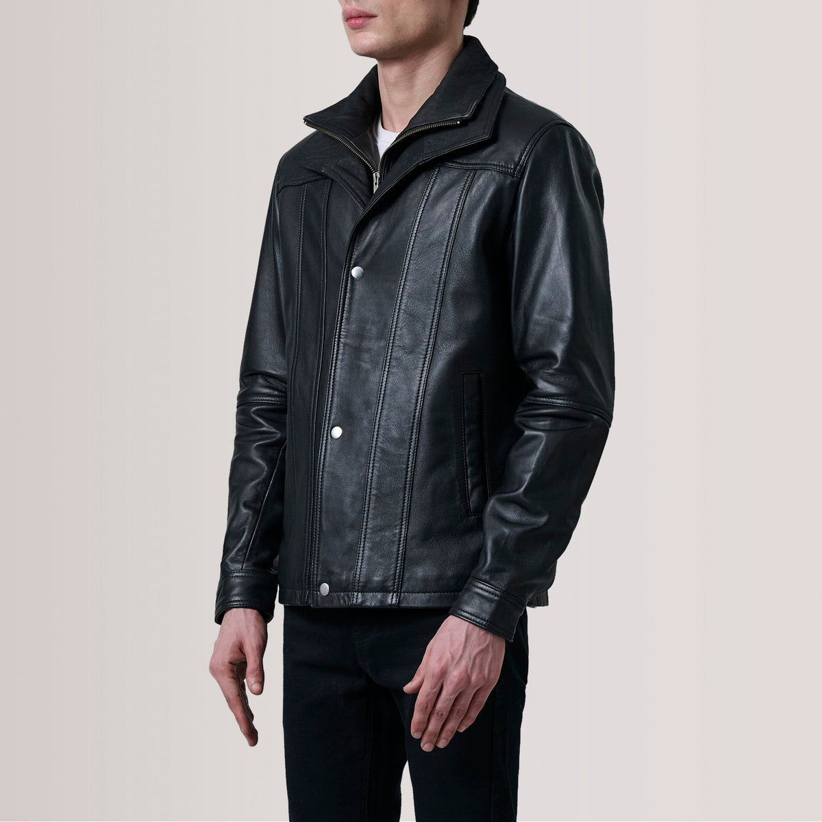 Klen Black Classic Jacket - men's jacket in black premium leather, view 3