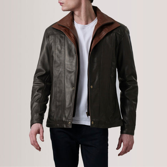 Klen Brown Classic Jacket - men's jacket in brown premium leather, view 1