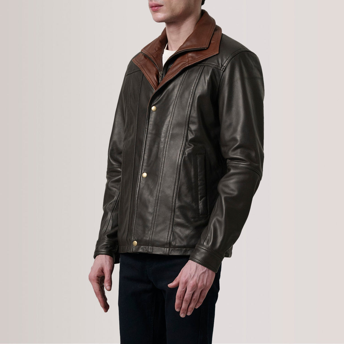 Klen Brown Classic Jacket - men's jacket in brown premium leather, view 3