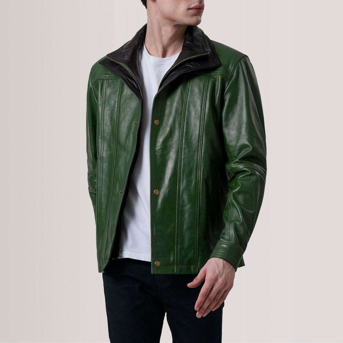 Klen Green Classic Jacket - men's jacket in green premium leather, view 1