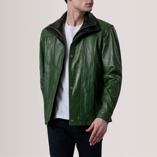 Klen Green Classic Jacket - men's jacket in green premium leather, view 1