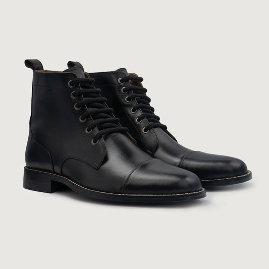 Knight Derby Black Leather Boots - men's boots in black genuine leather, view 1