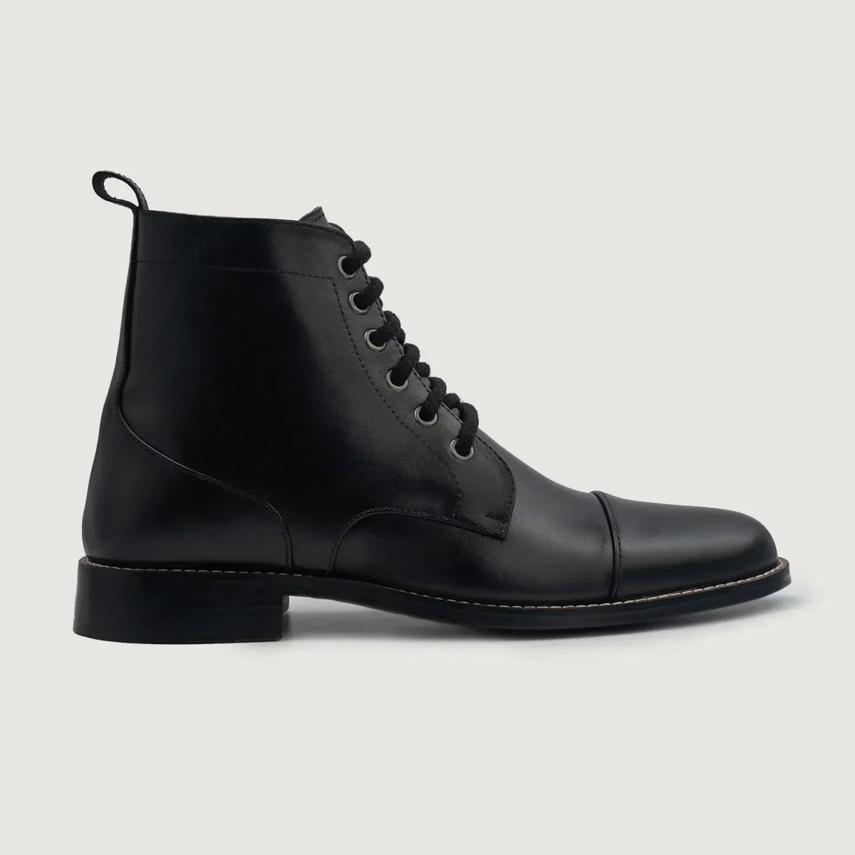 Knight Derby Black Leather Boots - men's boots in black genuine leather, view 2