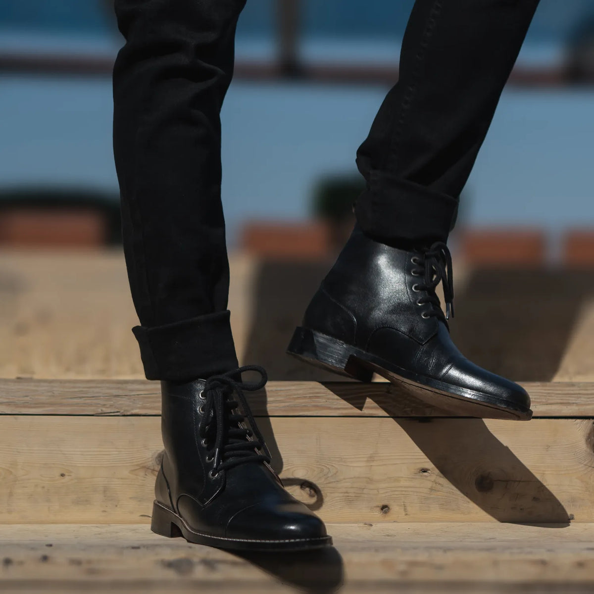 Knight Derby Black Leather Boots - men's boots in black genuine leather, view 8