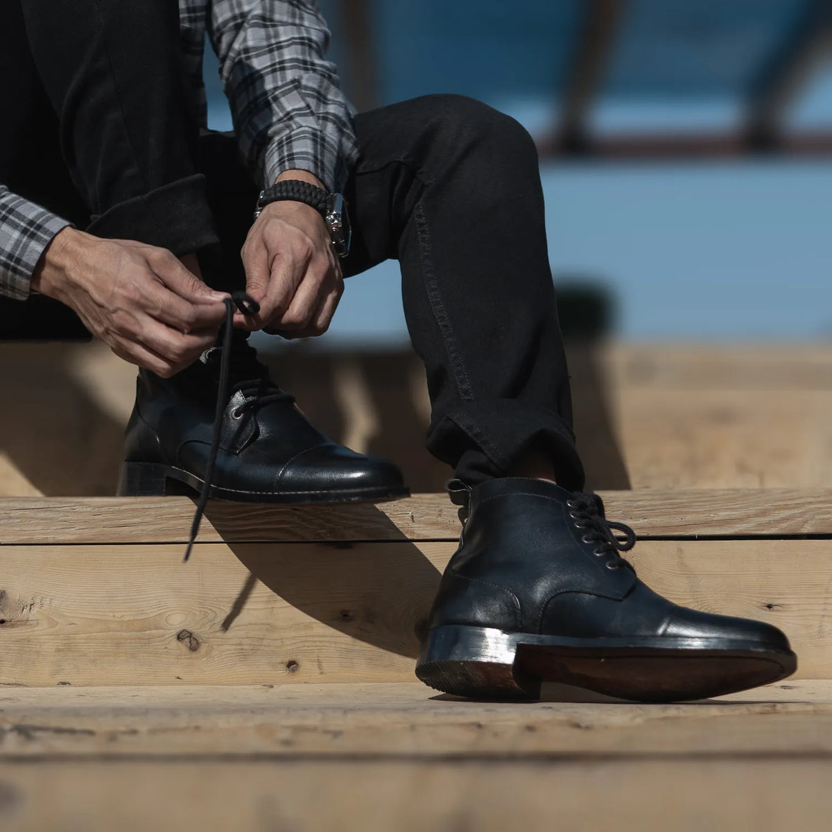 Knight Derby Black Leather Boots - men's boots in black genuine leather, view 9