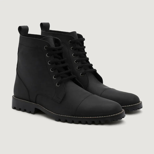 Knight Derby Black Matte Nubuck Leather Boots Trail Sole - men's boots in black nubuck leather, view 1