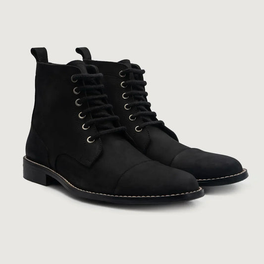 Knight Derby Black Nubuck Leather Boots - men's boots in black nubuck leather, view 1