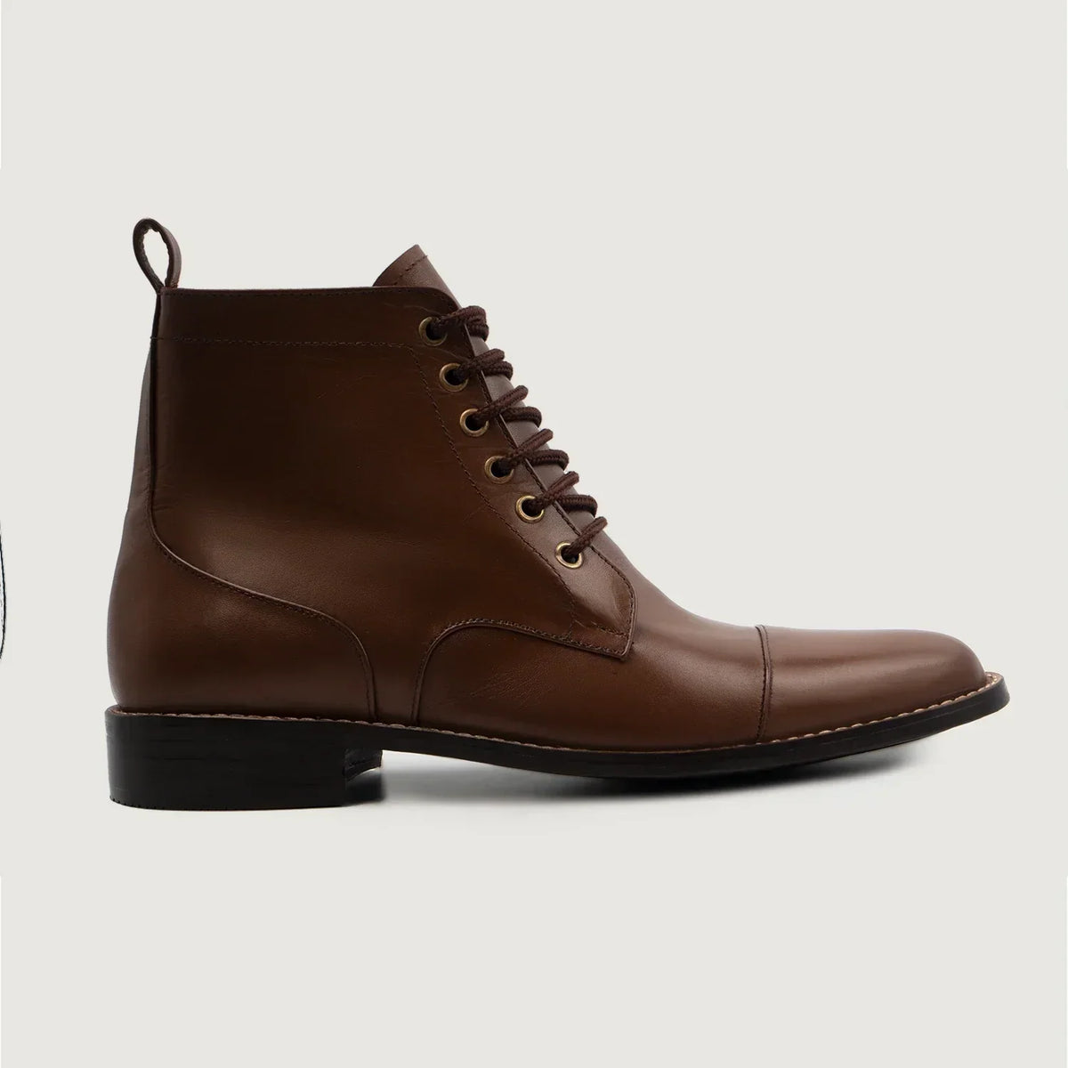 Knight Derby Brown Leather Boots - men's boots in brown genuine leather, view 2