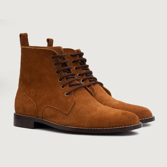 Knight Derby Brown Suede Leather Boots - men's boots in brown suede leather, view 1