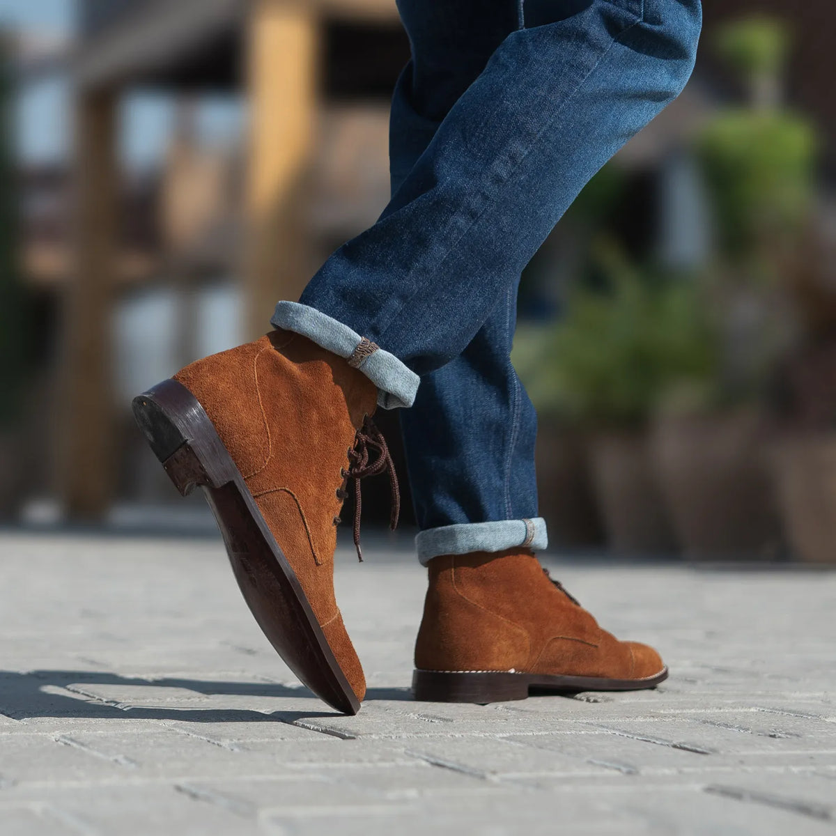 Knight Derby Brown Suede Leather Boots - men's boots in brown suede leather, view 8