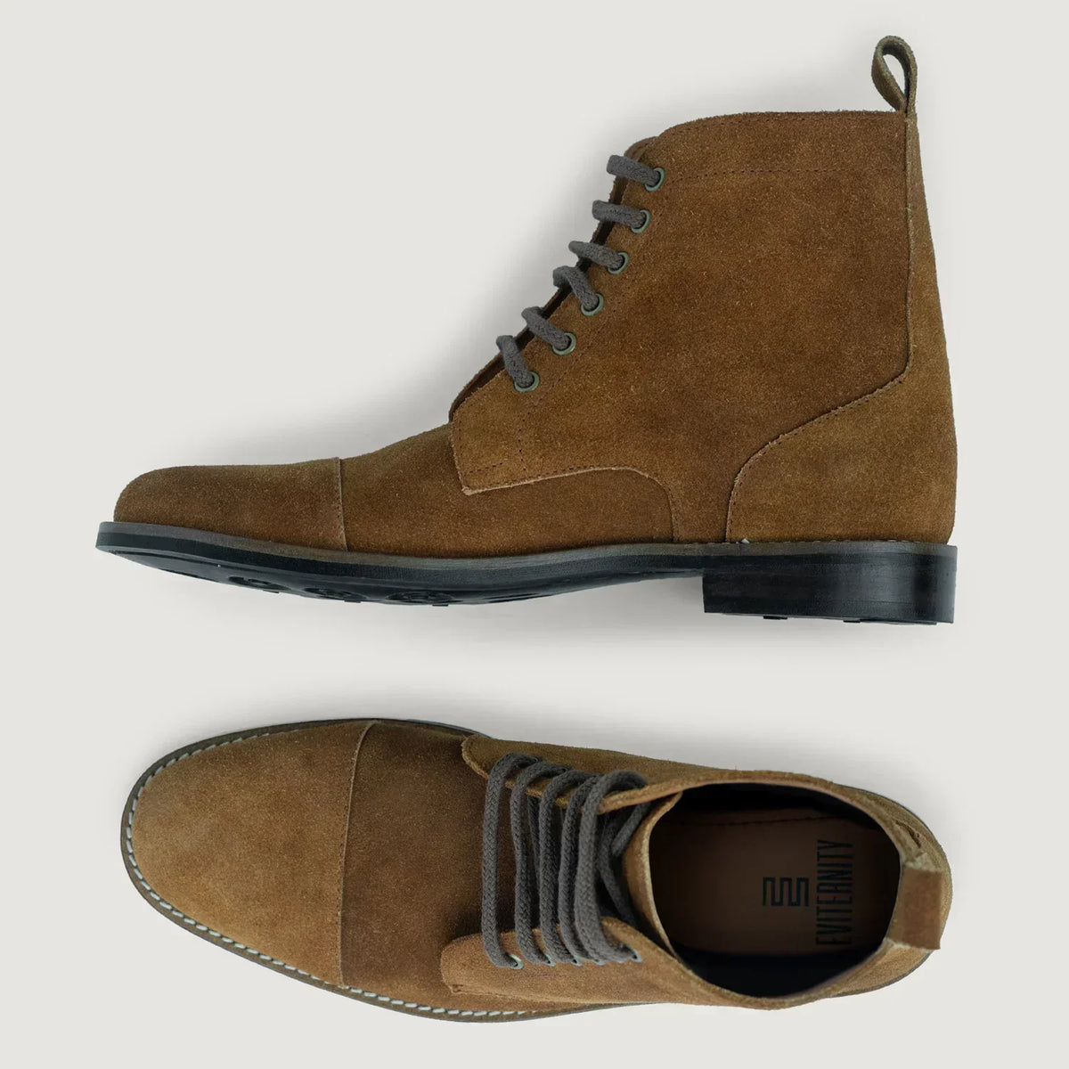 Knight Derby Brown Suede Leather Boots Rugged Sole - men's boots in brown suede leather, view 3