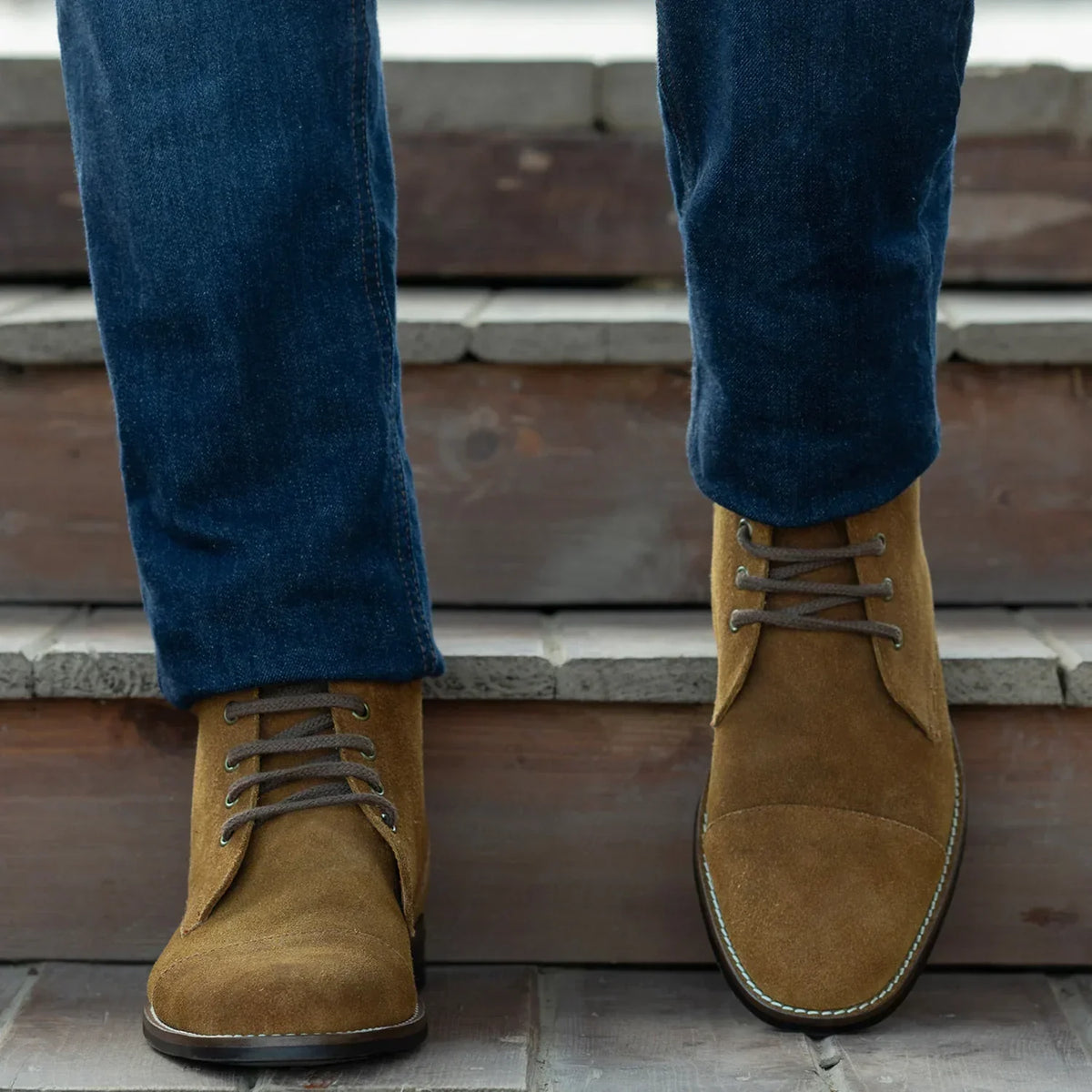 Knight Derby Brown Suede Leather Boots Rugged Sole - men's boots in brown suede leather, view 6