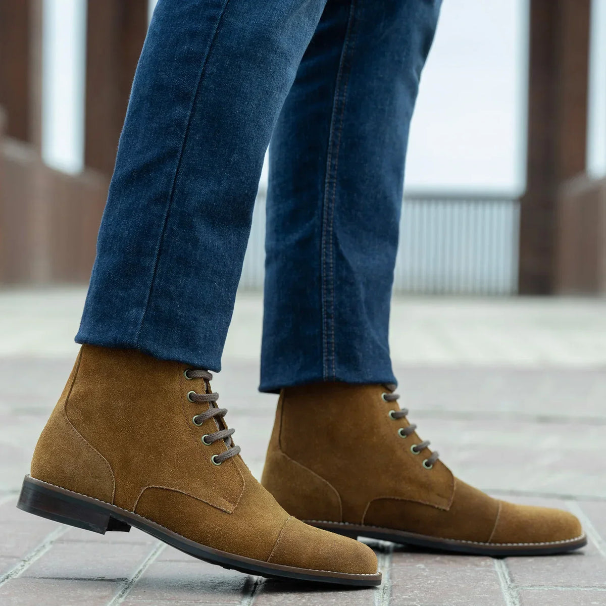 Knight Derby Brown Suede Leather Boots Rugged Sole - men's boots in brown suede leather, view 7