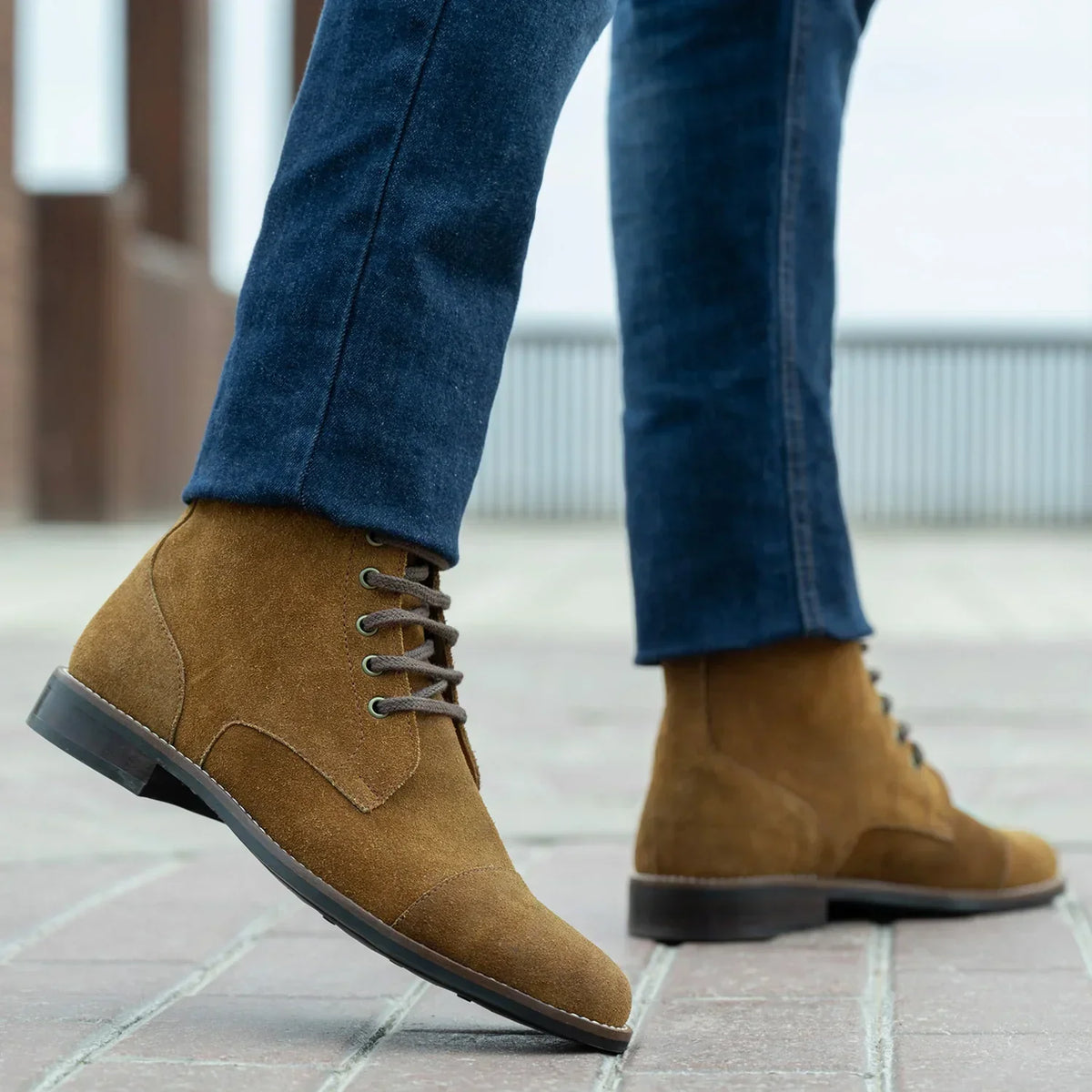 Knight Derby Brown Suede Leather Boots Rugged Sole - men's boots in brown suede leather, view 8