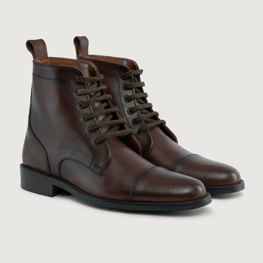 Knight Derby Burnished Brown Leather Boots Rugged Sole - men's boots in brown genuine leather, view 1