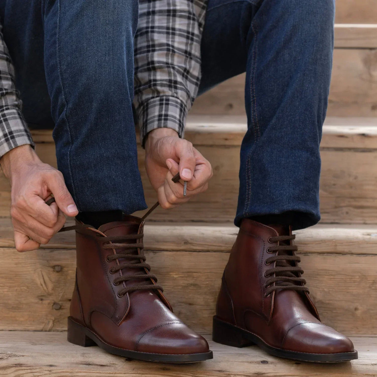 Knight Derby Burnished Brown Leather Boots Rugged Sole - men's boots in brown genuine leather, view 10