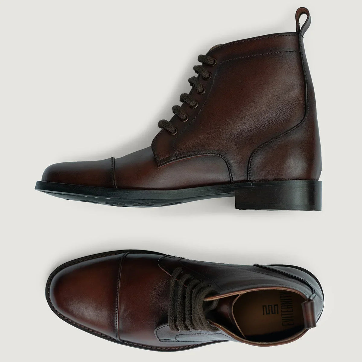 Knight Derby Burnished Brown Leather Boots Rugged Sole - men's boots in brown genuine leather, view 2