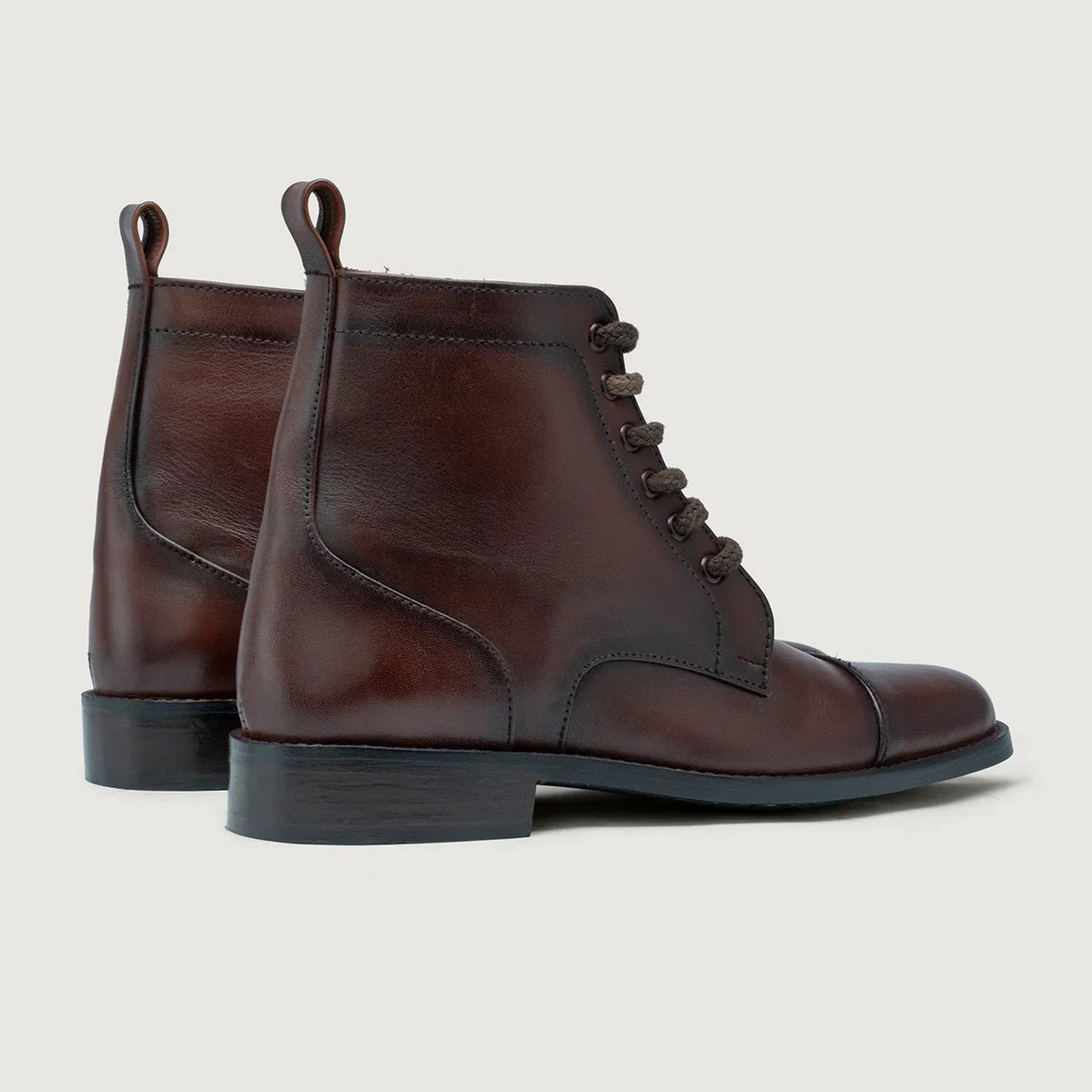 Knight Derby Burnished Brown Leather Boots Rugged Sole - men's boots in brown genuine leather, view 3