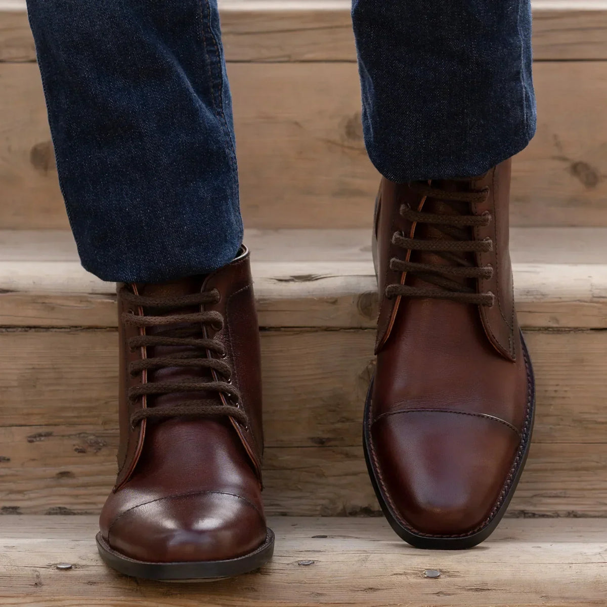 Knight Derby Burnished Brown Leather Boots Rugged Sole - men's boots in brown genuine leather, view 6