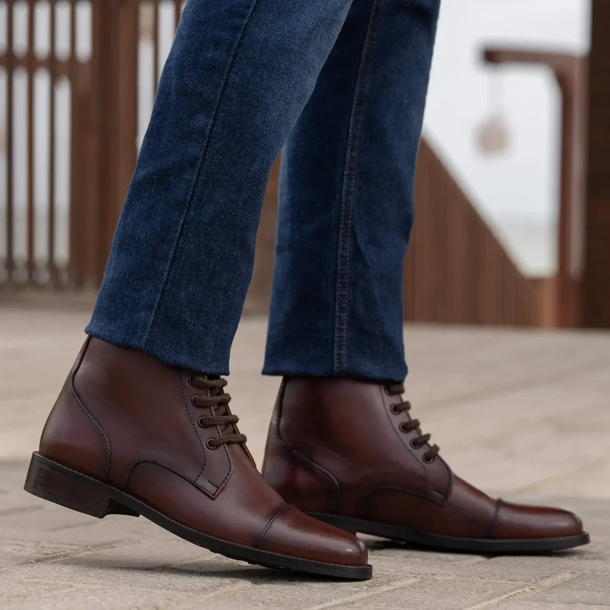 Knight Derby Burnished Brown Leather Boots Rugged Sole - men's boots in brown genuine leather, view 7