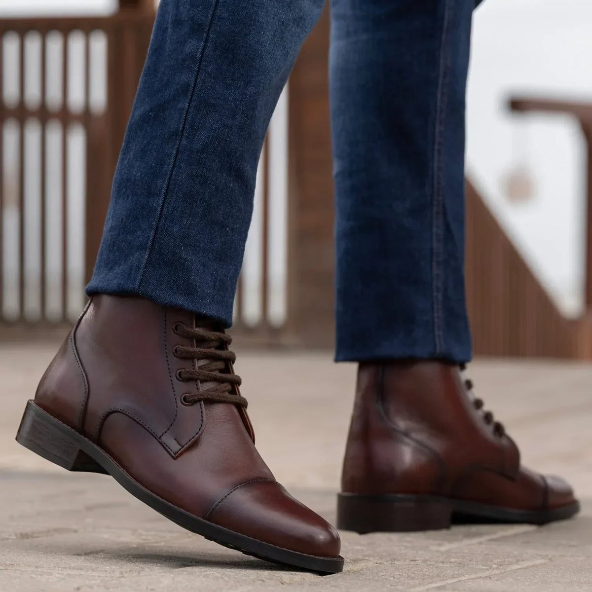 Knight Derby Burnished Brown Leather Boots Rugged Sole - men's boots in brown genuine leather, view 8