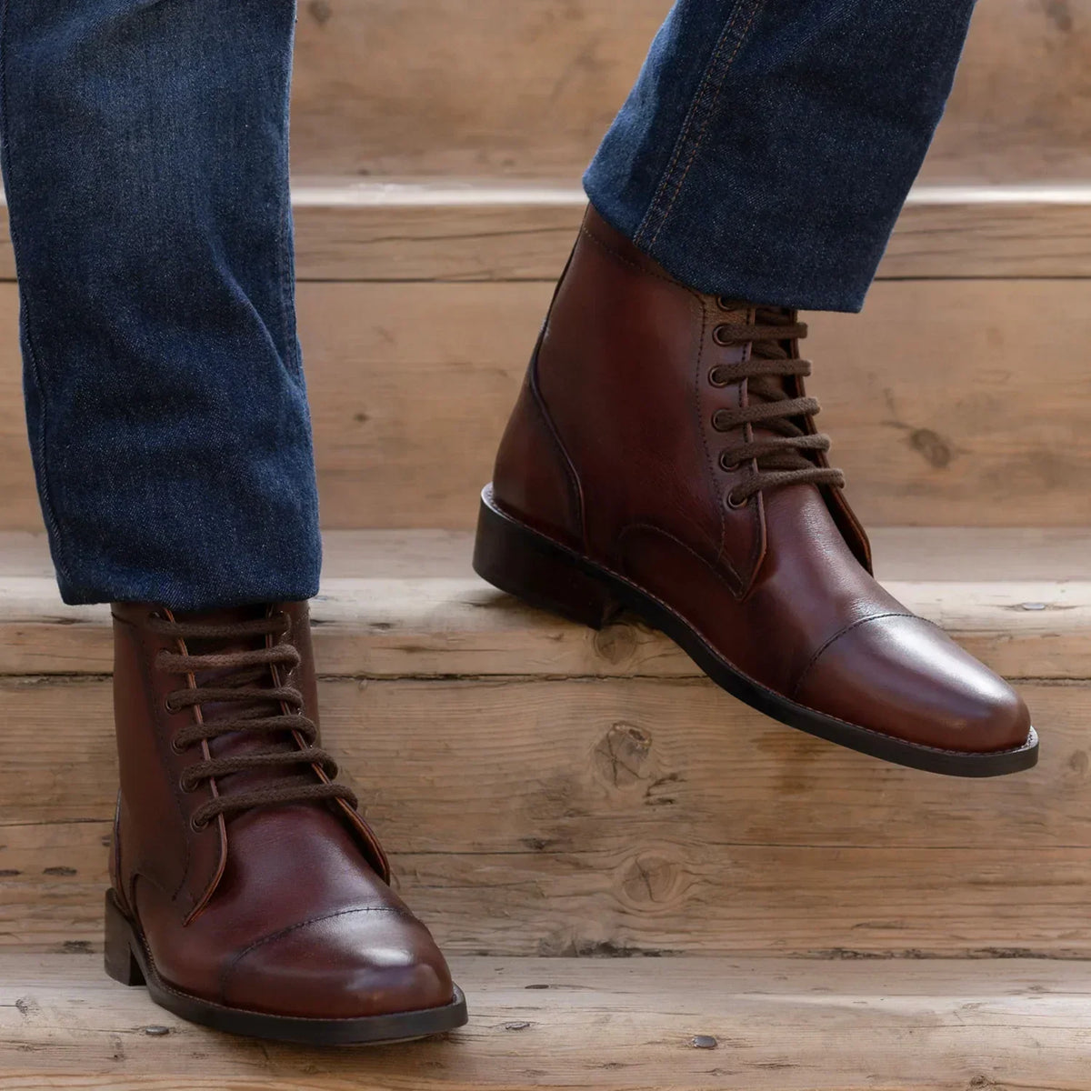 Knight Derby Burnished Brown Leather Boots Rugged Sole - men's boots in brown genuine leather, view 9