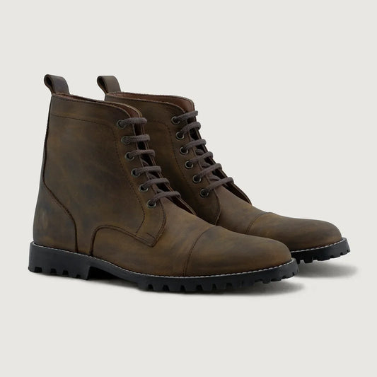 Knight Derby Burnt Copper Pullup Leather Boots Trail Sole - men's boots in burnt copper pull-up leather, view 1