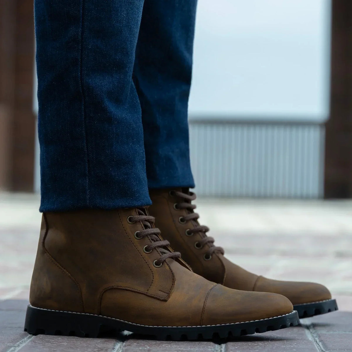 Knight Derby Burnt Copper Pullup Leather Boots Trail Sole - men's boots in burnt copper pull-up leather, view 7