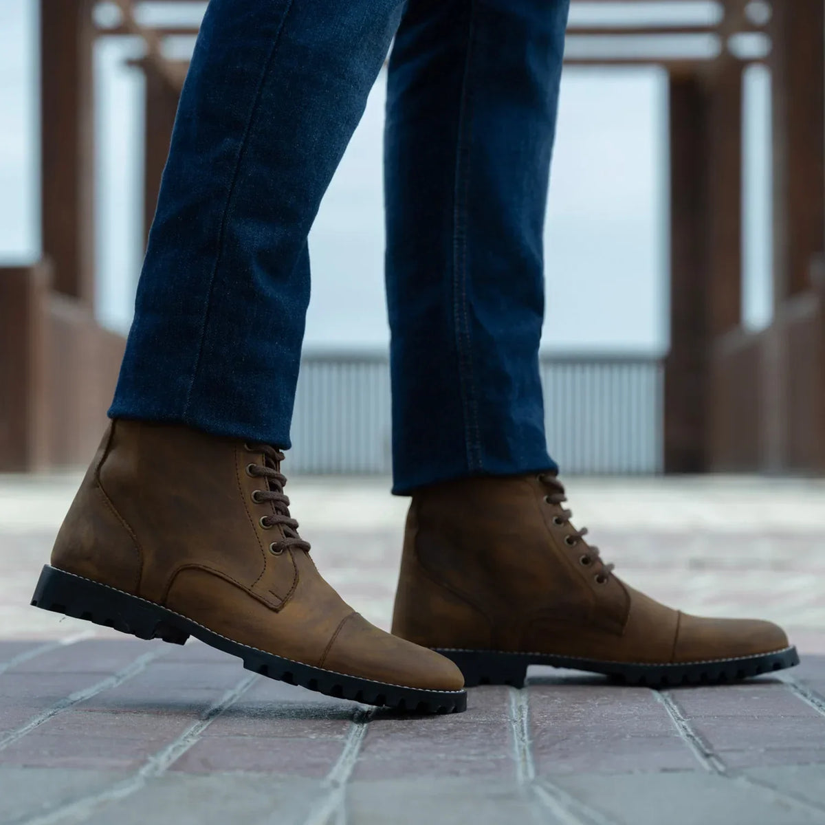 Knight Derby Burnt Copper Pullup Leather Boots Trail Sole - men's boots in burnt copper pull-up leather, view 8
