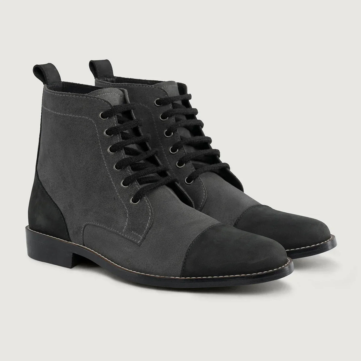 Knight Derby Grey & Black Leather Boots Rugged Sole - men's boots in grey & black genuine leather, view 1