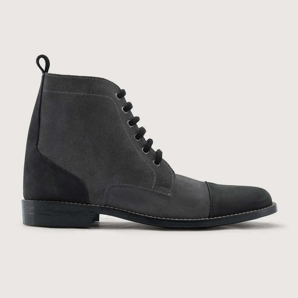 Knight Derby Grey & Black Leather Boots Rugged Sole - men's boots in grey & black genuine leather, view 2