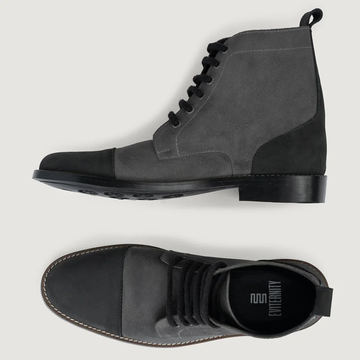 Knight Derby Grey & Black Leather Boots Rugged Sole - men's boots in grey & black genuine leather, view 3
