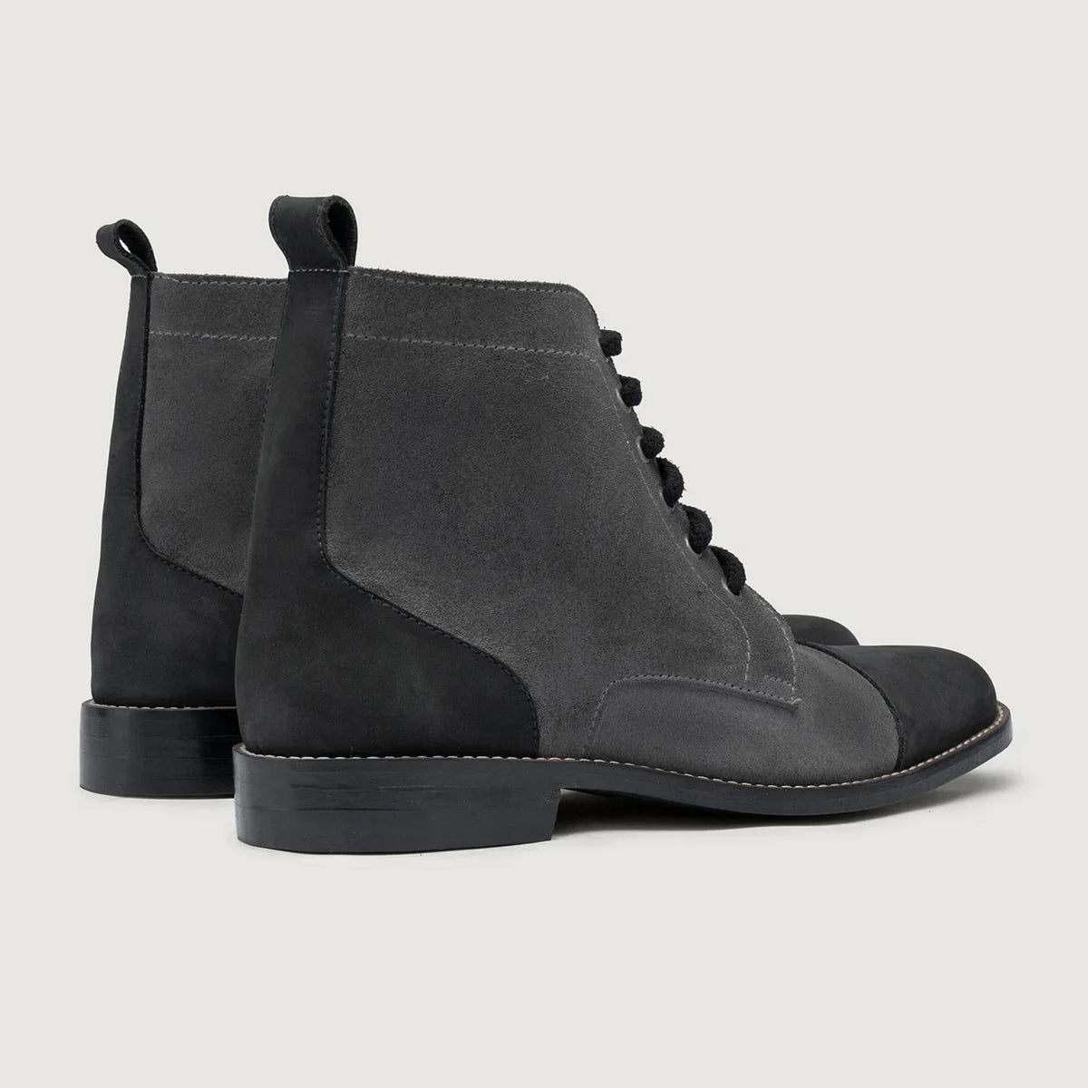 Knight Derby Grey & Black Leather Boots Rugged Sole - men's boots in grey & black genuine leather, view 4