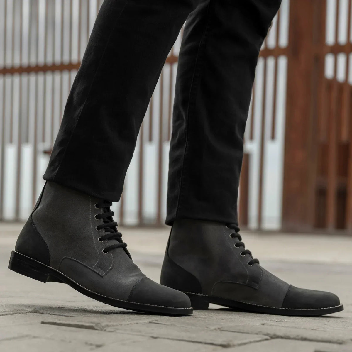 Knight Derby Grey & Black Leather Boots Rugged Sole - men's boots in grey & black genuine leather, view 7