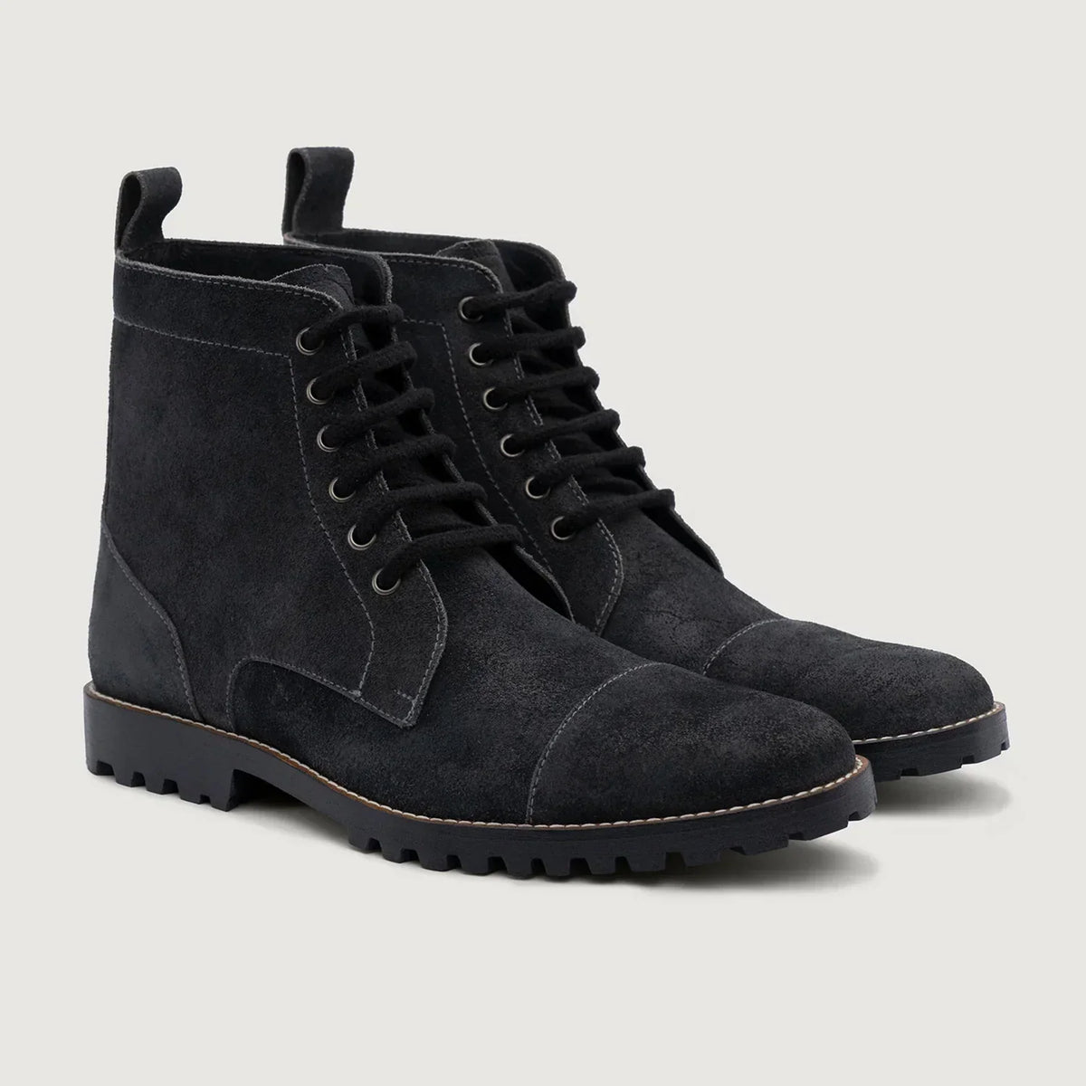 Knight Derby Grey Suede Leather Boots Trail Sole - men's boots in grey suede leather, view 1
