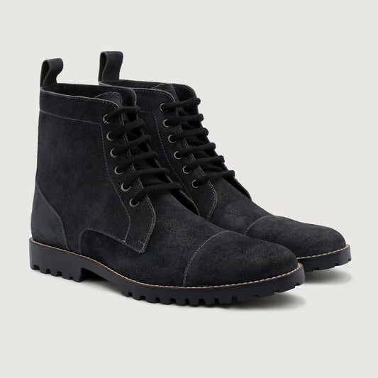 Knight Derby Grey Suede Leather Boots Trail Sole - men's boots in grey suede leather, view 1