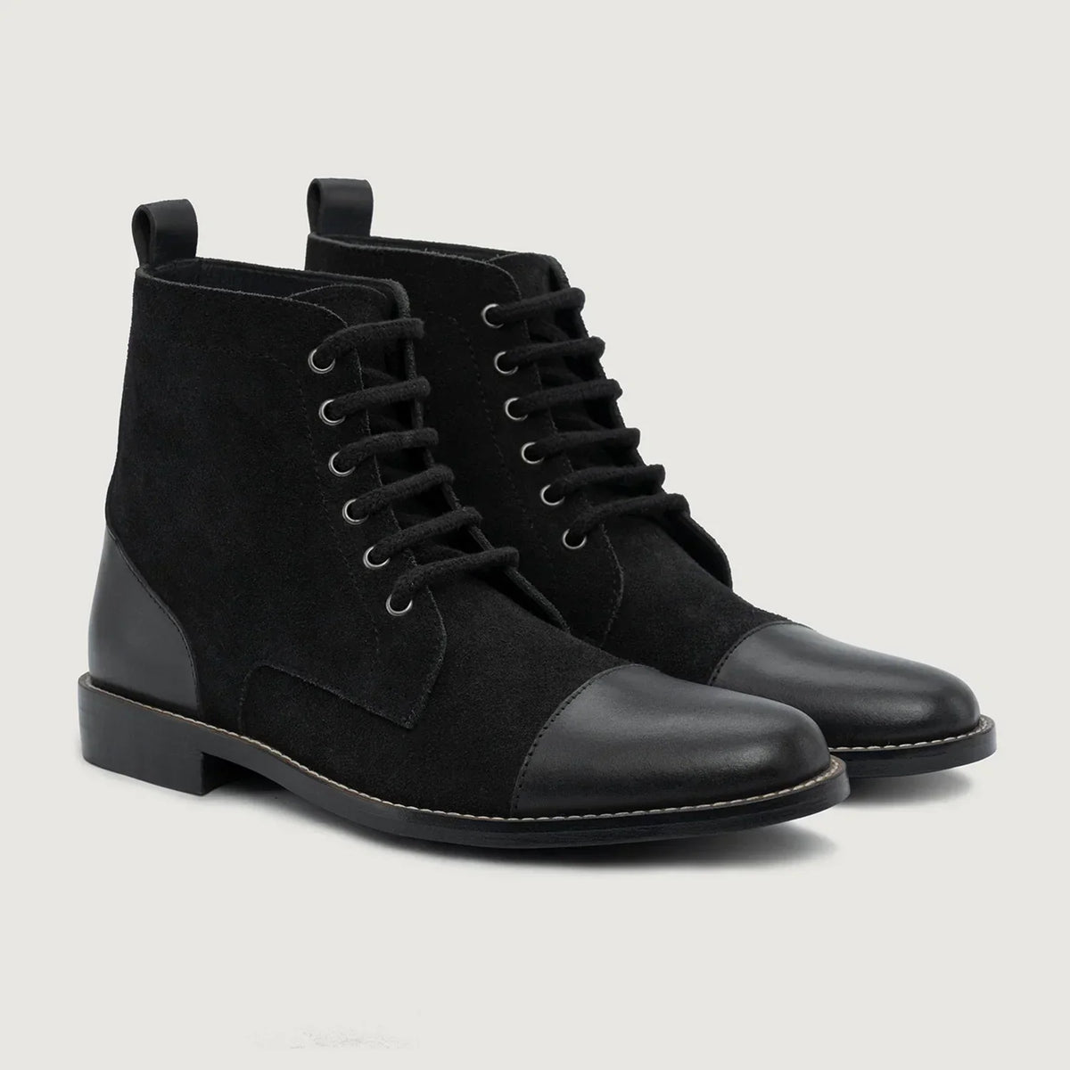 Knight Derby Hybrid Black Leather Boots Rugged Sole - men's boots in black genuine leather, view 1