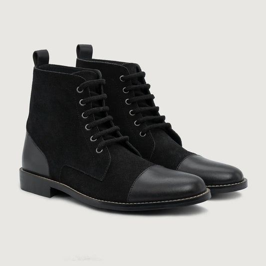 Knight Derby Hybrid Black Leather Boots Rugged Sole - men's boots in black genuine leather, view 1